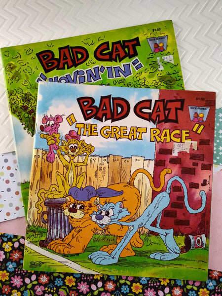 Vintage 1983 Nice Books "Bad Cat" Book Set/2, Movin' In + The Great Race, Softcovers