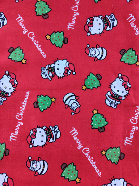 2008 Hello Kitty Christmas Tree Festive Fabric Remnant, 35" x 43", Nice / Clean