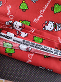 2008 Hello Kitty Christmas Tree Festive Fabric Remnant, 35" x 43", Nice / Clean