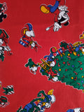 Vintage Christmas Festive Walt Disney's Mickey Minnie Mouse Fabric Remnant, 1-1/2 yd x 28", Nice / Clean