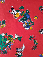 Vintage Christmas Festive Walt Disney's Mickey Minnie Mouse Fabric Remnant, 1-1/2 yd x 28", Nice / Clean