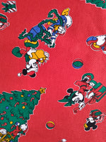 Vintage Christmas Festive Walt Disney's Mickey Minnie Mouse Fabric Remnant, 1-1/2 yd x 28", Nice / Clean