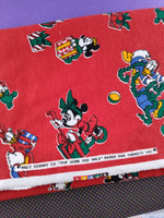 Vintage Christmas Festive Walt Disney's Mickey Minnie Mouse Fabric Remnant, 1-1/2 yd x 28", Nice / Clean