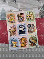 Vintage 1980's Christmas Winter Woodland Critters Animals Full Sticker Sheet, Clean & Unused