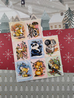 Vintage 1980's Christmas Winter Woodland Critters Animals Partial Sticker Sheet