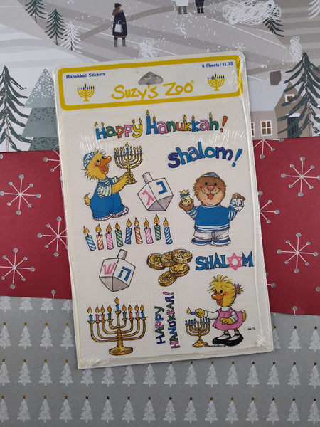 Vintage 1990's Suzy's Zoo Hanukkah Sticker Sheet Set of 4 Sheets, Sealed New & Unopened