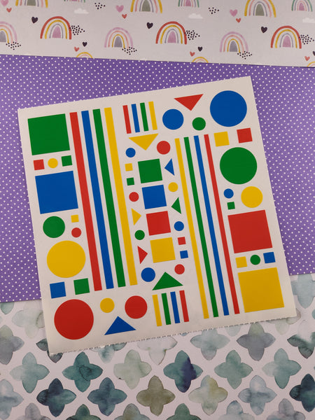 Vintage 1992 Mrs. Grossman's Colorful Geometric Shapes Full Sticker Sheet, Clean & Unused