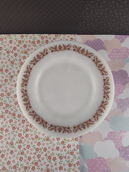 Vintage Anchor Hocking #947 Milk Glass Copper Filigree Small Dessert Plate Set/3