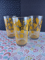 Vintage Libbey Mid Century Modern Juice Glass Tumblers Set/3 Orange Wildflower