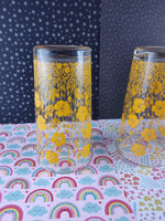 Vintage Libbey Mid Century Modern Juice Glass Tumblers Set/3 Orange Wildflower