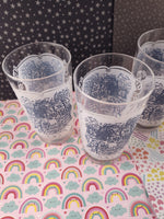 Vintage Currier and Ives Juice Frosted Glass Tumblers Set/5 Blue White