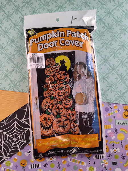 Vintage Halloween Spooky Orange & Black Pumpkin Patch Door Cover NIP