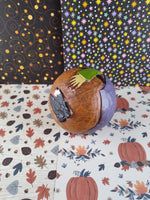 RARE Vintage Halloween Folk Artsy Wicked Witch Painted Wooden Decorative Ball