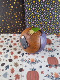 RARE Vintage Halloween Folk Artsy Wicked Witch Painted Wooden Decorative Ball