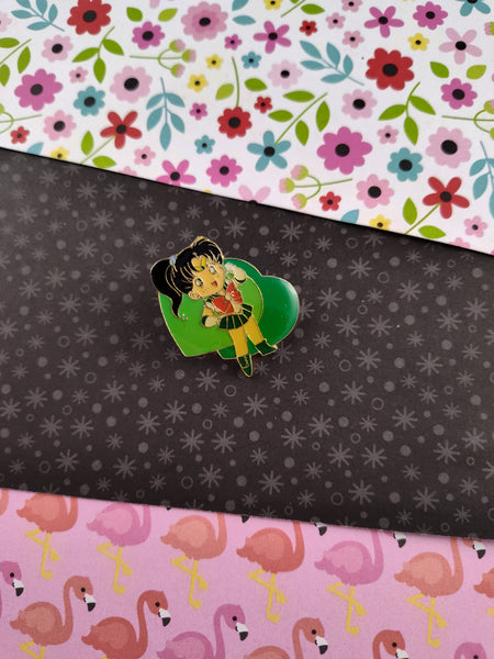 Vintage Sailor Moon Sailor Jupiter Green Hearts Enamel Pin/Brooch, Bandai Japan TKTAT