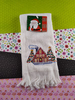 Vintage Christmas Scene Trees 100% Cotton Guest Hand Towel NWT