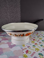 Vintage Orange Flowers Floral Enamel Saucepan Show Pan Japan UNUSED