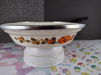 Vintage Orange Flowers Floral Enamel Saucepan Show Pan Japan UNUSED