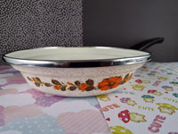 Vintage Orange Flowers Floral Enamel Saucepan Show Pan Japan UNUSED