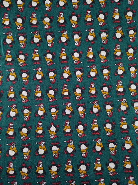 Vintage Christmas Winter Penguin Santa Festive Fabric Remnant, 1-3/4 yd x 42" W, CLEAN