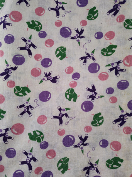 Vintage Cute Colorful Purple Green Pink Sock Puppet Fabric Remnant, 1 yd x 18" W