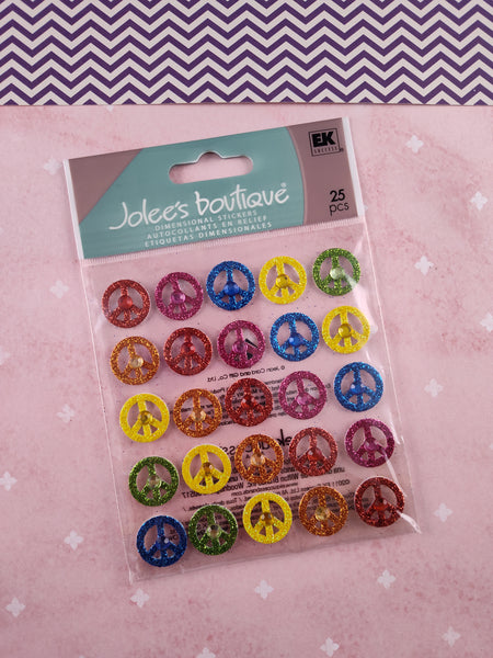 Jolee's Boutique Rainbow Peace Signs 3-Dimensional Sticker Pack, New/Sealed