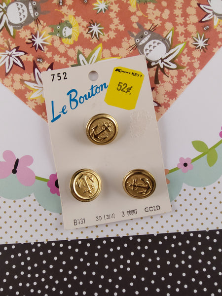 Vintage Le Bouton Decorative Buttons, Gold, Made in U.S.A.