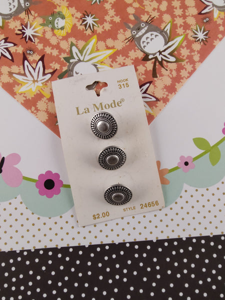 Vintage La Mode Washable Decorative Buttons, Ant. Silver Made in Taiwan