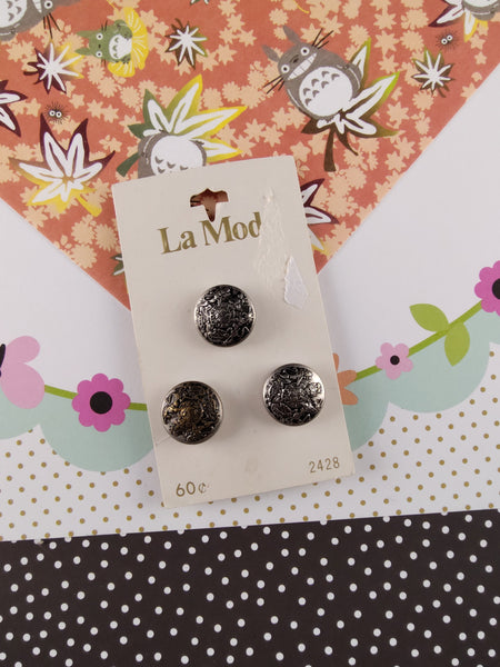 Vintage La Mode Decorative Buttons, Silver Made in Japan