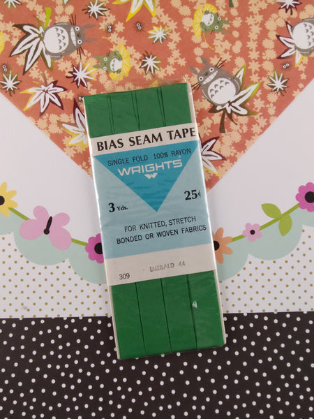 Vintage Wrights "Bias Seam Tape" Seam Binding, Rayon, Emerald SEALED