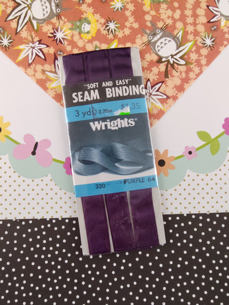 Vintage Wrights "Soft and Easy" Seam Binding, Polyester, Purple SEALED