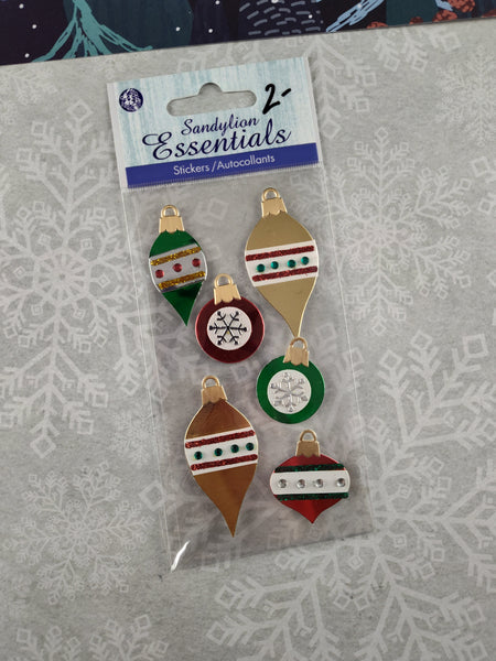 Sandylion Essentials Christmas Ornaments SHINY 3-Dimensional Sticker Pack, New/Sealed