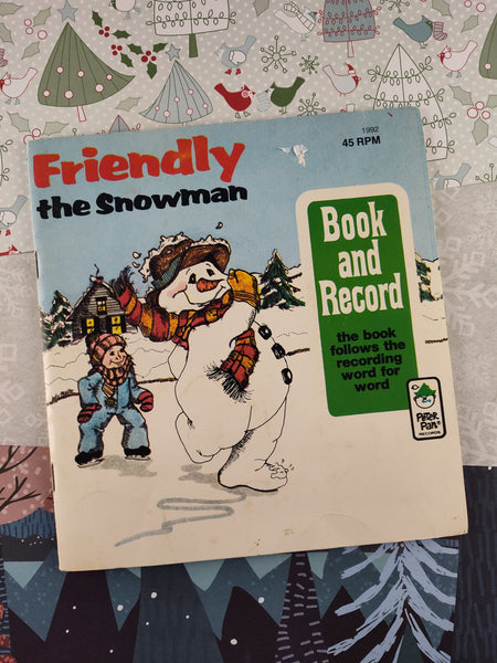 Vintage 1990's 45 RPM Peter Pan Records Friendly the Snowman Book & Record