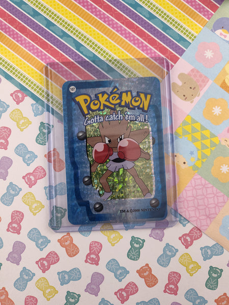Vintage 1990's Pokemon Trading Vending Prism Shiny Holo Sticker Hitmonchan #107 - NM
