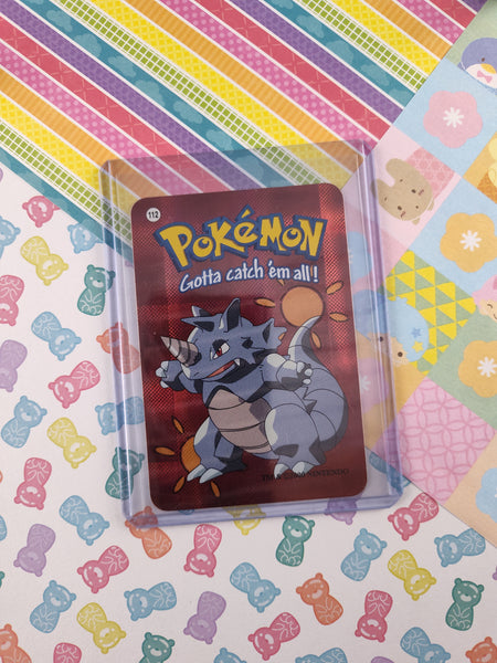 Vintage 1990's Pokemon Trading Vending Prism Shiny Holo Sticker Rhydon #112 - NM