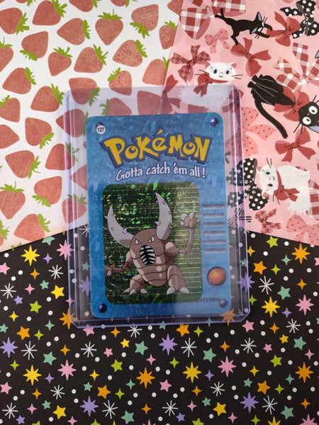 Vintage 1990's Pokemon Trading Vending Prism Shiny Holo Sticker Pinsir #127 - NM