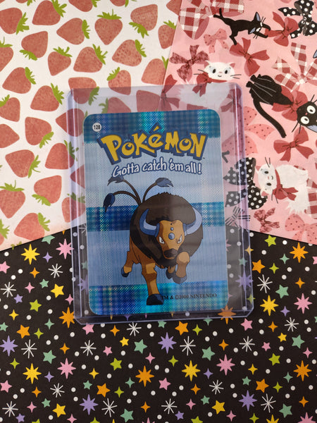 Vintage 1990's Pokemon Trading Vending Prism Shiny Holo Sticker Tauros #128 - NM