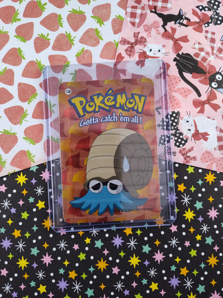 Vintage 1990's Pokemon Trading Vending Prism Shiny Holo Sticker Omanyte #138 - NM