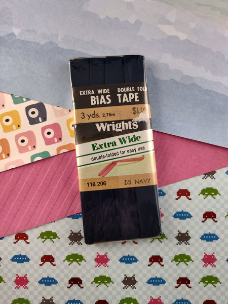 Vintage Wrights Extra Wide Double Fold Bias Tape, Navy SEALED