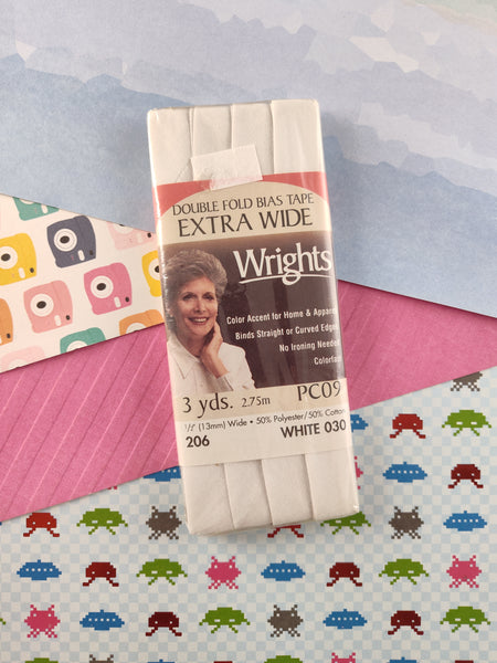 Vintage Wrights Extra Wide Double Fold Bias Tape, White SEALED