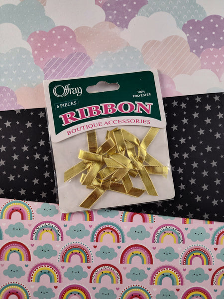 Vintage Offray Ribbon Boutique Accessories Golden Ribbons, 6 pc