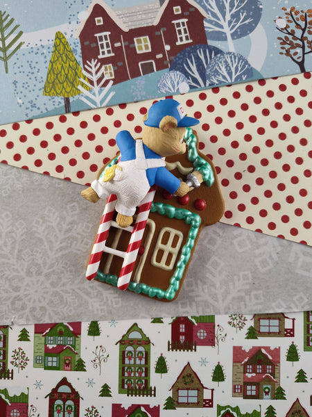 Vintage 1998 Christmas Hallmark Ornament, Cute Teddy Bear DAD Gingerbread House