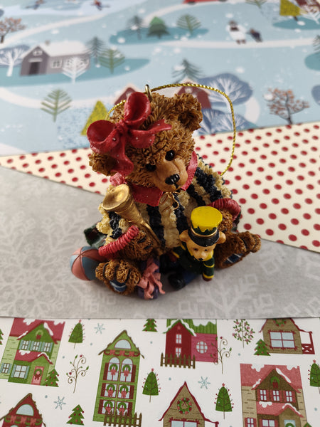 Vintage Christmas Ornament, Teddy Bear w/Toys