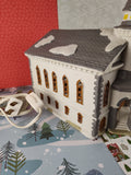 Vintage 1993 Lemax Christmas Wintery Lighted Porcelain Church Steeple, Great Shape