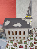 Vintage 1993 Lemax Christmas Wintery Lighted Porcelain Church Steeple, Great Shape