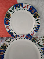 Vintage Ro Gregg "Welcome Winter" #4116 Stoneware 10.5" Dinner Plates Set/4, Nice & Clean