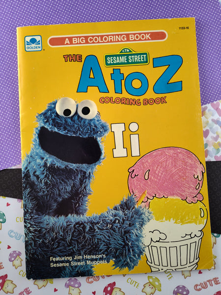 Vintage 1976 Golden Sesame Street A to Z Big Coloring, Activity Book Softcover