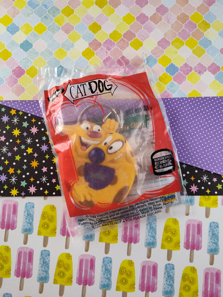 RARE Vintage 1999 CatDog Burger King Kids Club Keychain Toy SEALED