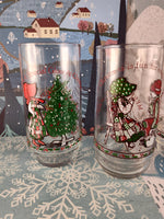 Vintage 1977 Christmas Greetings Holly Hobbie American Greetings Coca Cola Glass Tumbler Set/3