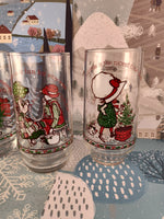 Vintage 1977 Christmas Greetings Holly Hobbie American Greetings Coca Cola Glass Tumbler Set/3